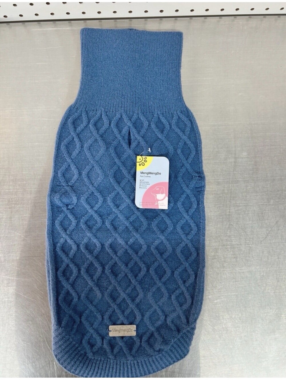 MengMengDa Cable Knit Dog Sweater, Blue, Size L, Acrylic/Nylon